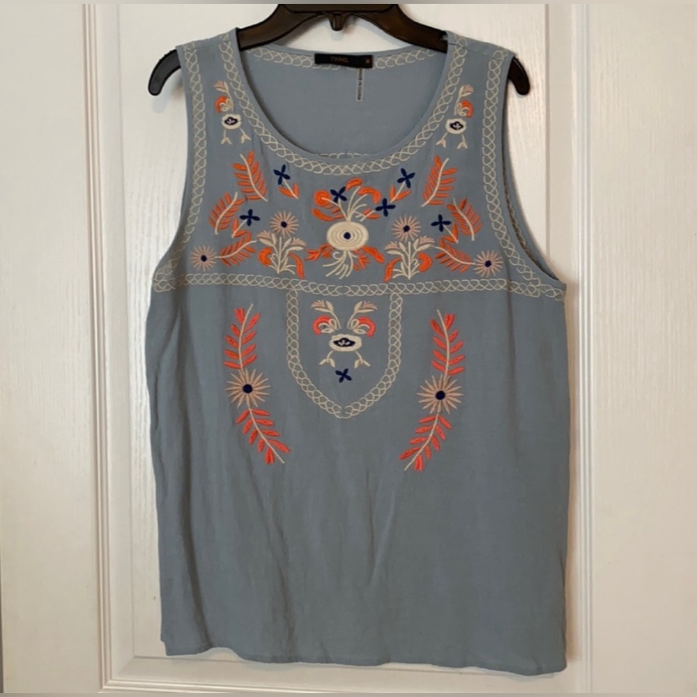 THML light blue embroidered women’s boho sleeveless top